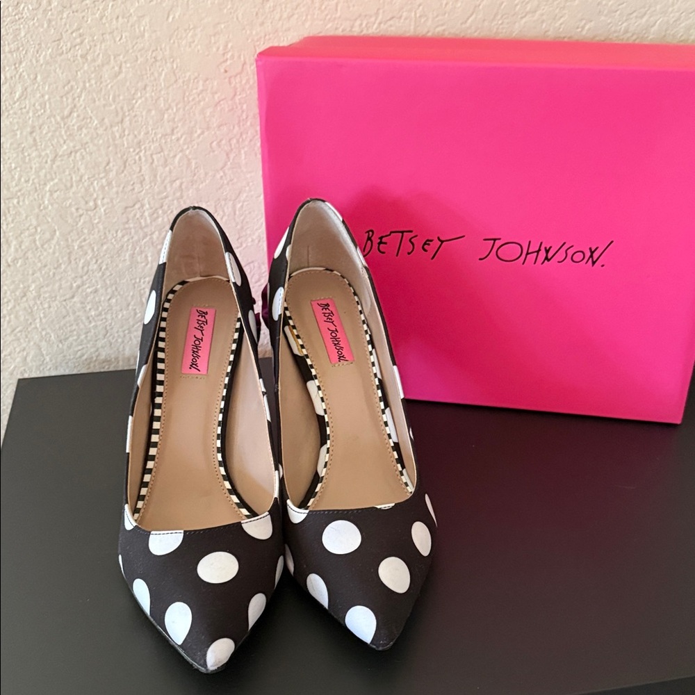 Betsey Johnson Polka Dot Heels in Black and White